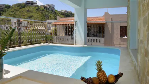 Treværelses lejlighed med privat pool