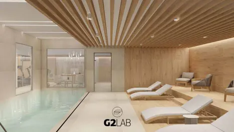 3D af wellnessområde med opvarmet pool (+16 år)